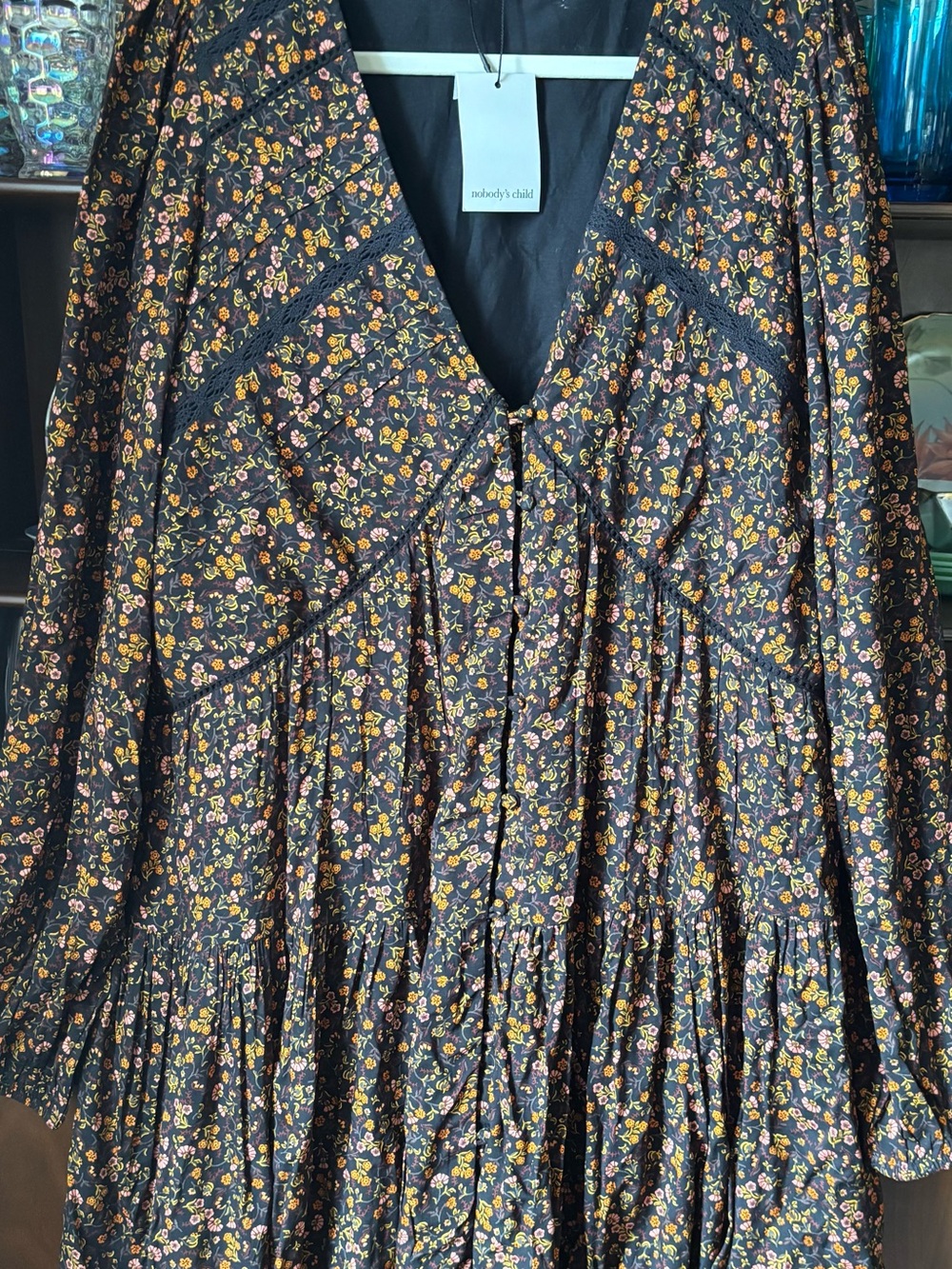 Nobody's Child “Marley”Black Floral Long-Sleeve Mini Dress